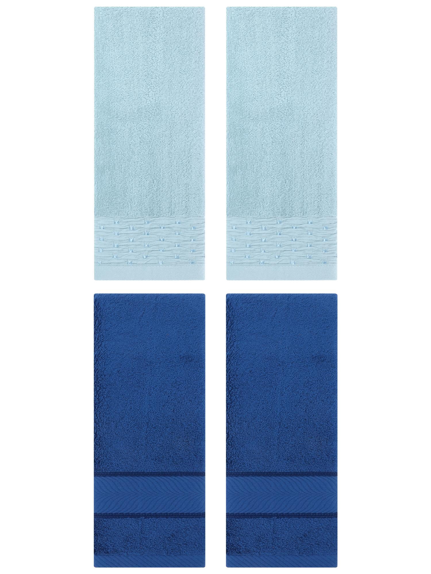 Unique Bargains 4 Pcs Cotton Soft Bathroom Hand Towel 14" x 30" Blue/Navy Blue
