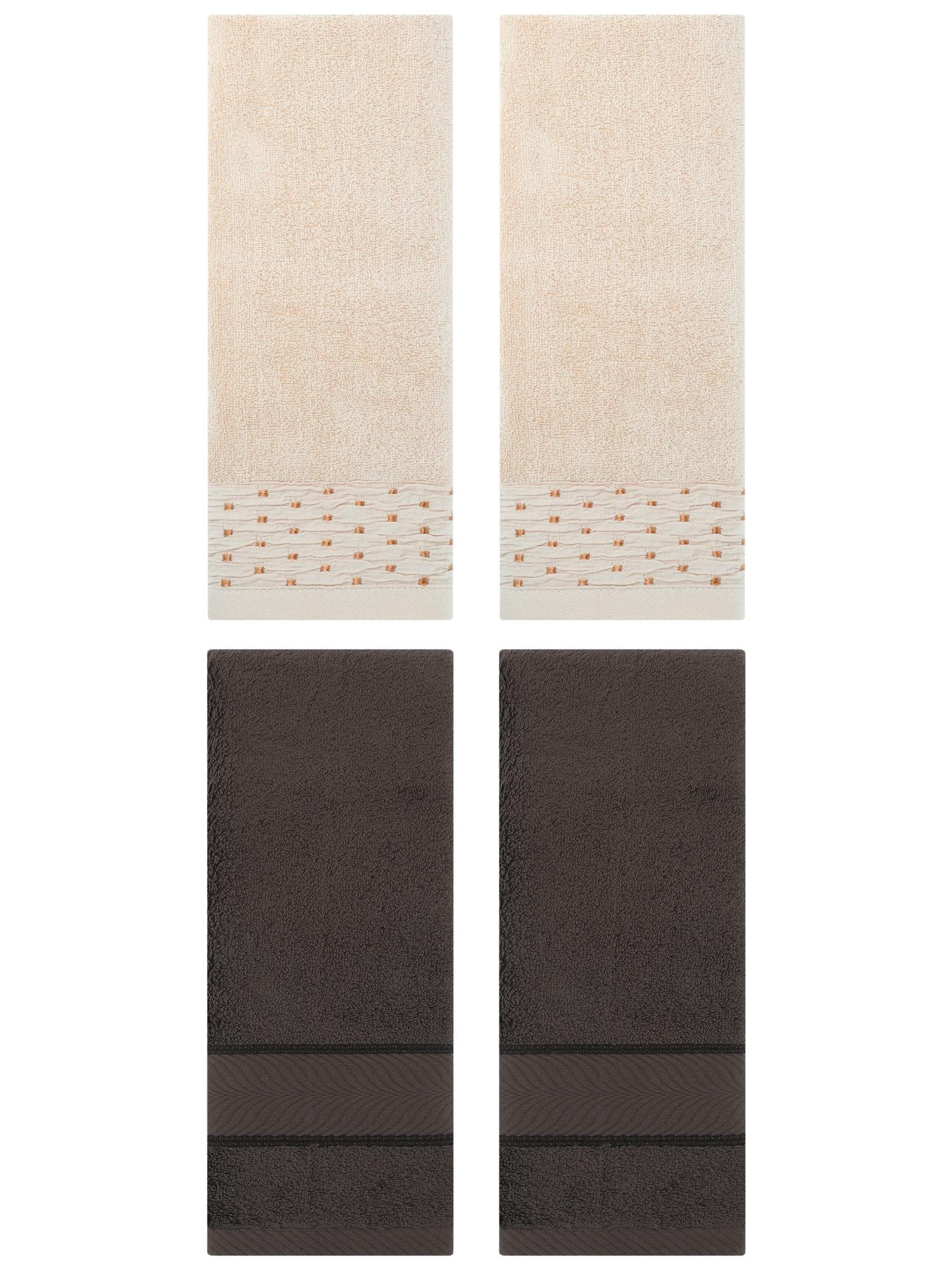 Unique Bargains 4 Pcs Cotton Soft Bathroom Hand Towel 14" x 30" Light Brown/Dark Brown