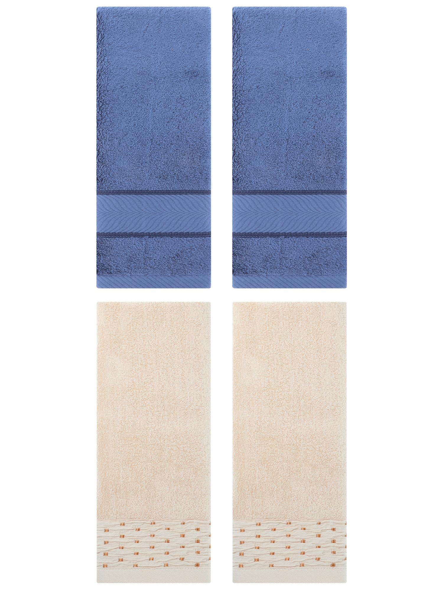 Unique Bargains 4 Pcs Cotton Soft Bathroom Hand Towel 14" x 30" Light Brown/Light Blue