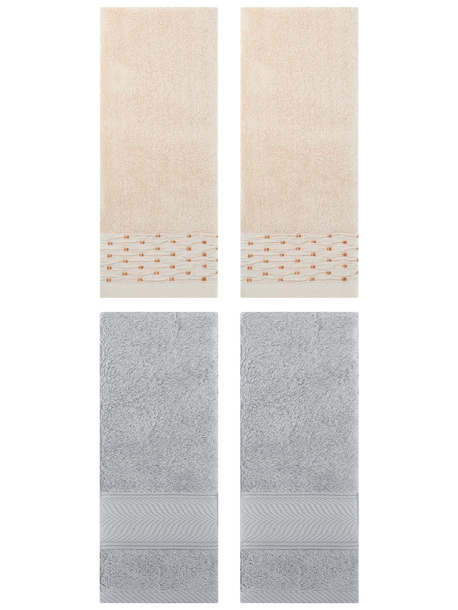 Unique Bargains 4 Pcs Cotton Soft Bathroom Hand Towel 14" x 30" Light Brown/Light Grey