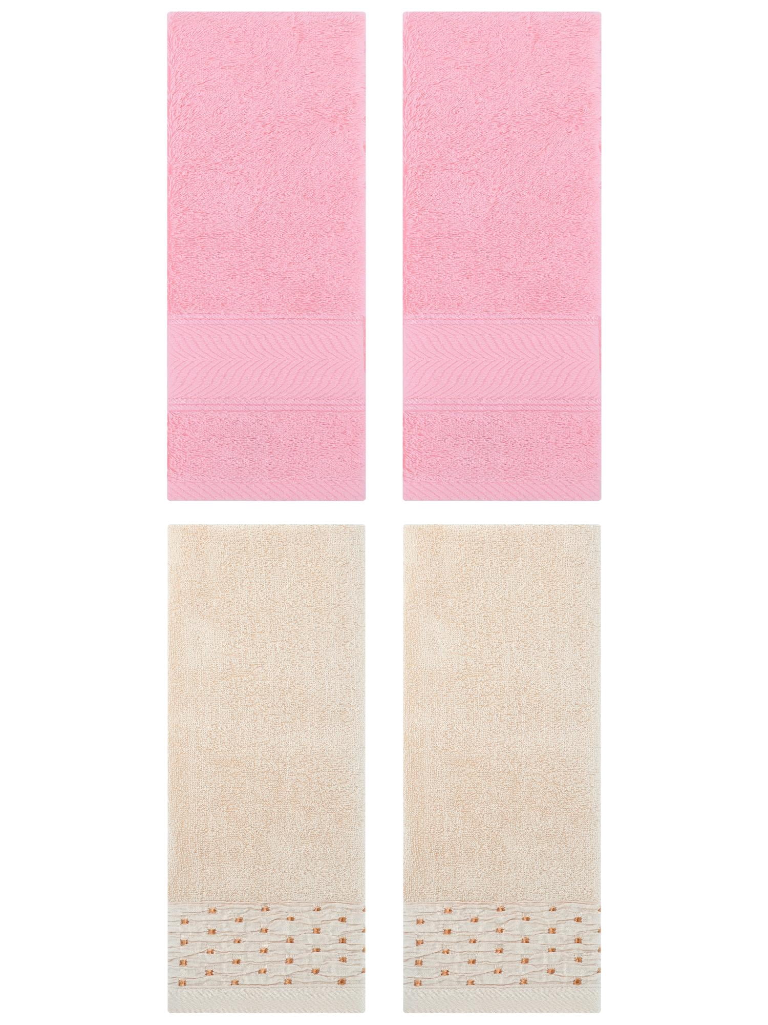 Unique Bargains 4 Pcs Cotton Soft Bathroom Hand Towel 14" x 30" Light Brown/Pink