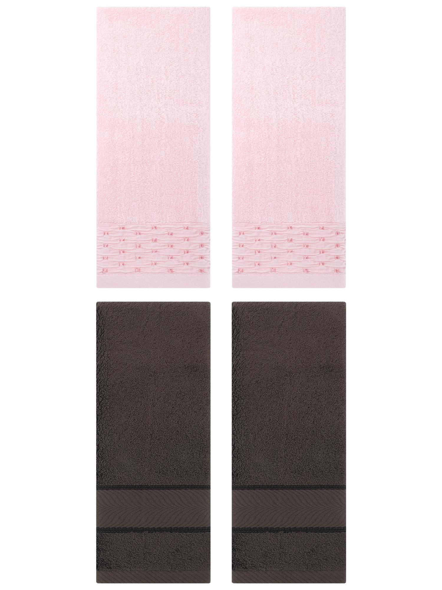 Unique Bargains 4 Pcs Cotton Soft Bathroom Hand Towel 14" x 30" Pink/Dark Brown