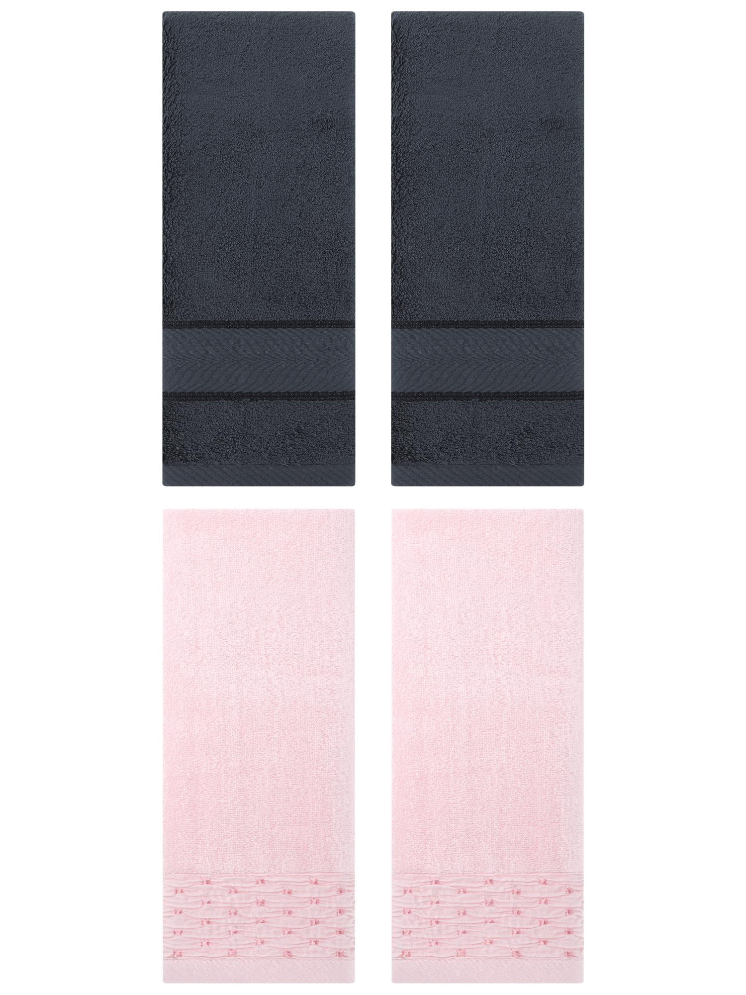 Unique Bargains 4 Pcs Cotton Soft Bathroom Hand Towel 14" x 30" Pink/Dark Grey