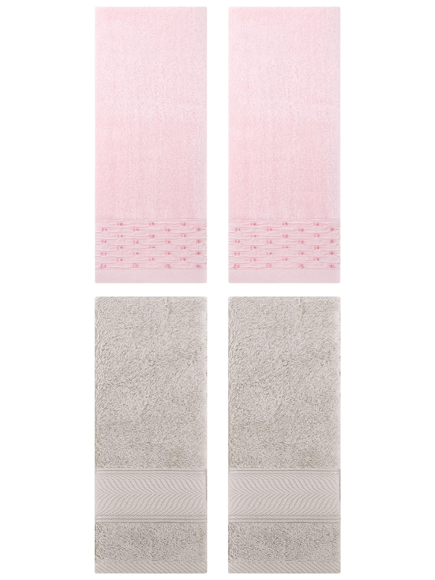 Unique Bargains 4 Pcs Cotton Soft Bathroom Hand Towel 14" x 30" Pink/Light Brown