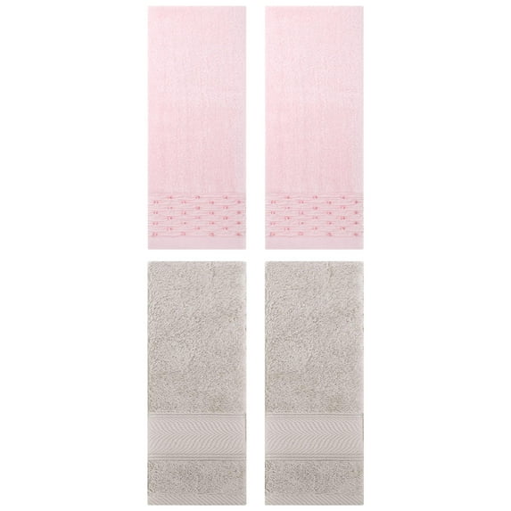 Unique Bargains 4 Pcs Cotton Soft Bathroom Hand Towel 14" x 30" Pink/Light Brown