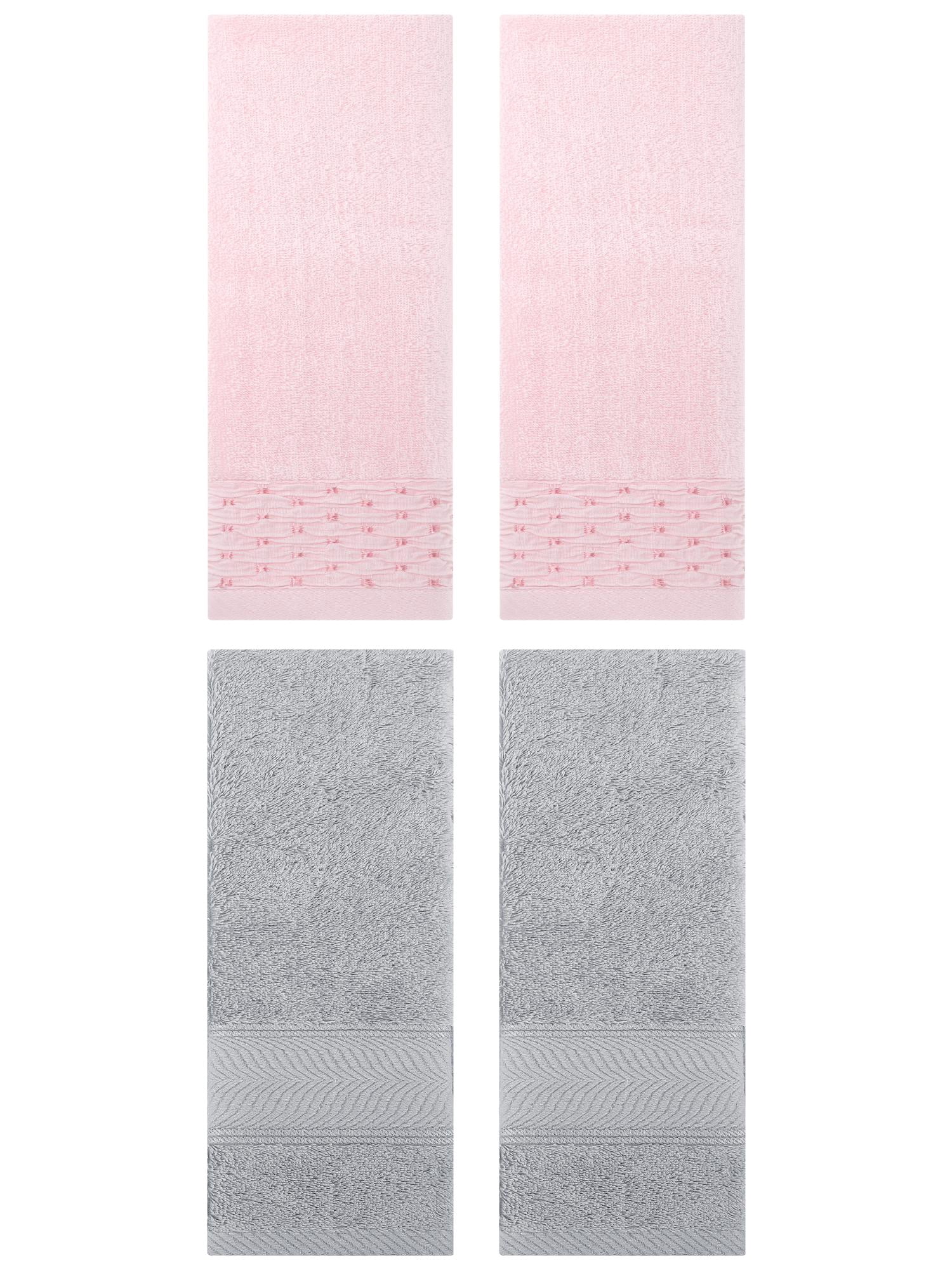 Unique Bargains 4 Pcs Cotton Soft Bathroom Hand Towel 14" x 30" Pink/Light Grey