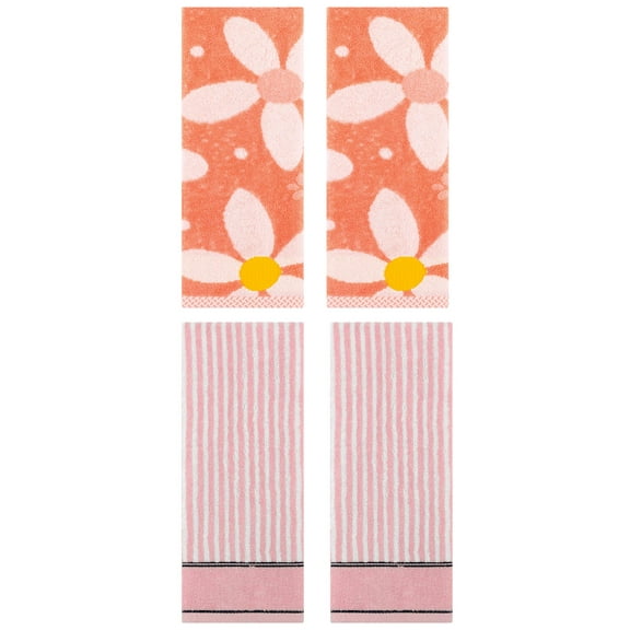 Unique Bargains 4 Pcs Cotton Soft Bathroom Hand Towels 13 x 29 Inch Orange/Pink