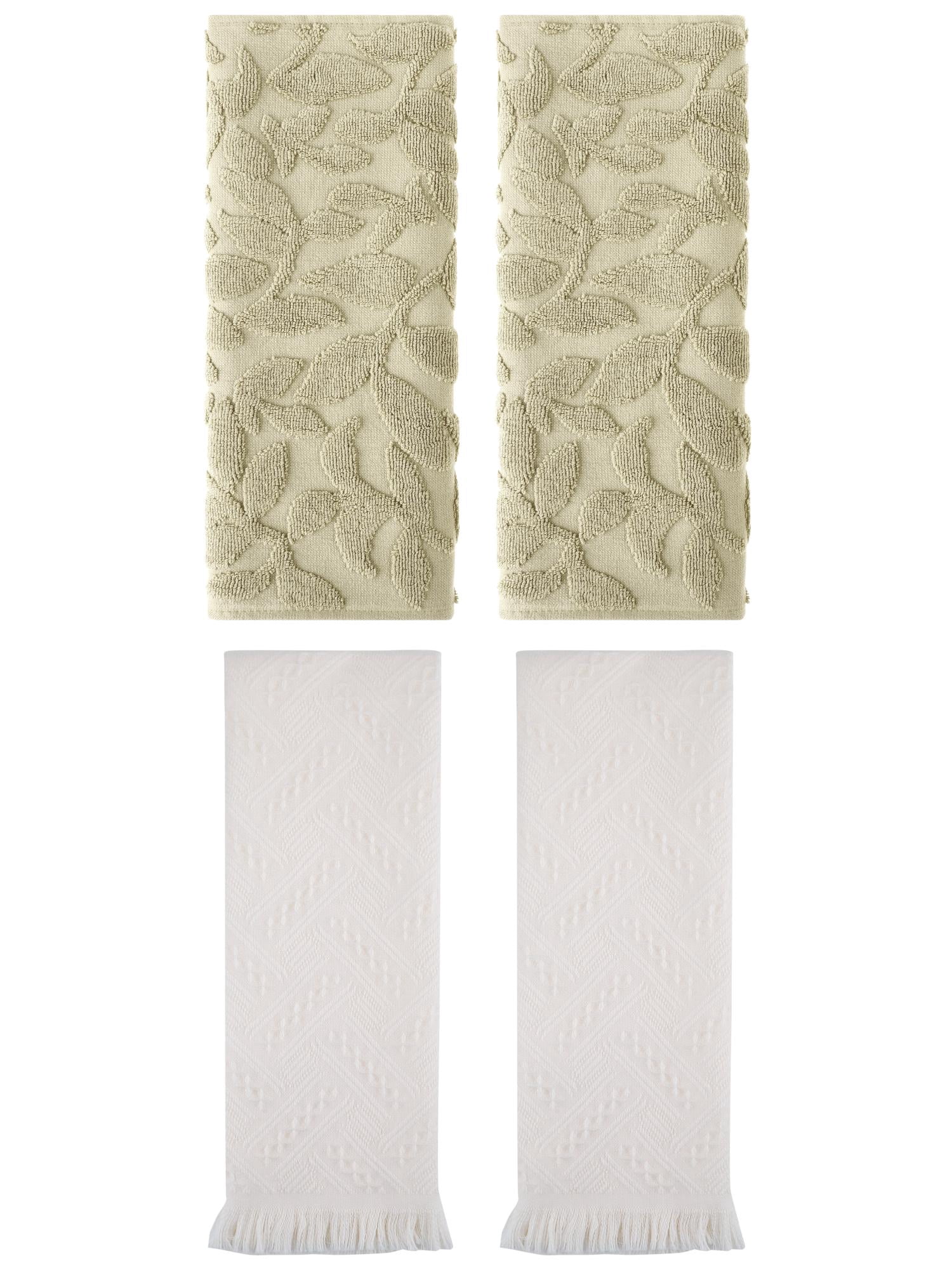 Unique Bargains 4 Pcs Cotton Soft Boho Hand Towel Set Green/Beige 14" x 30"/13" x 29"