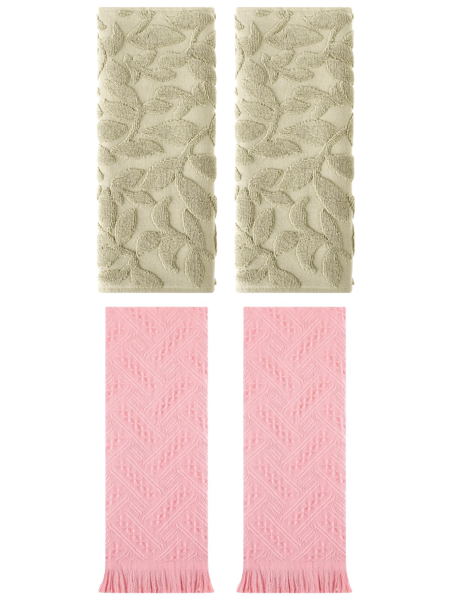 Unique Bargains 4 Pcs Cotton Soft Boho Hand Towel Set Green/Pink 14" x 30"/13" x 29"