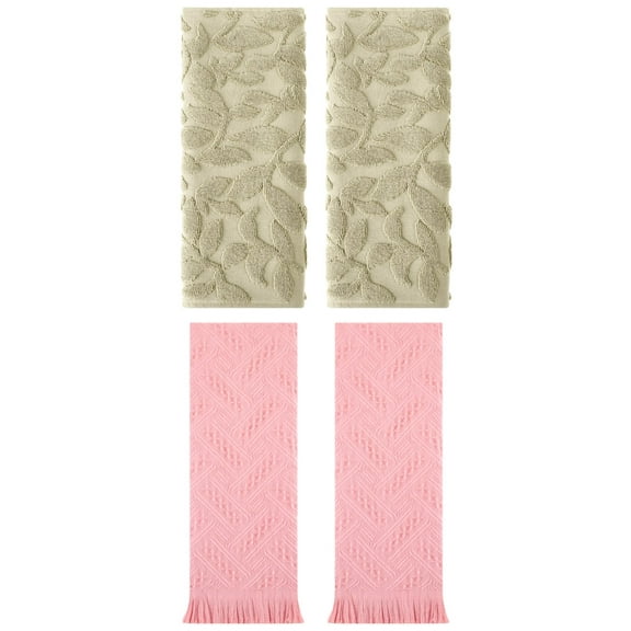 Unique Bargains 4 Pcs Cotton Soft Boho Hand Towel Set Green/Pink 14" x 30"/13" x 29"