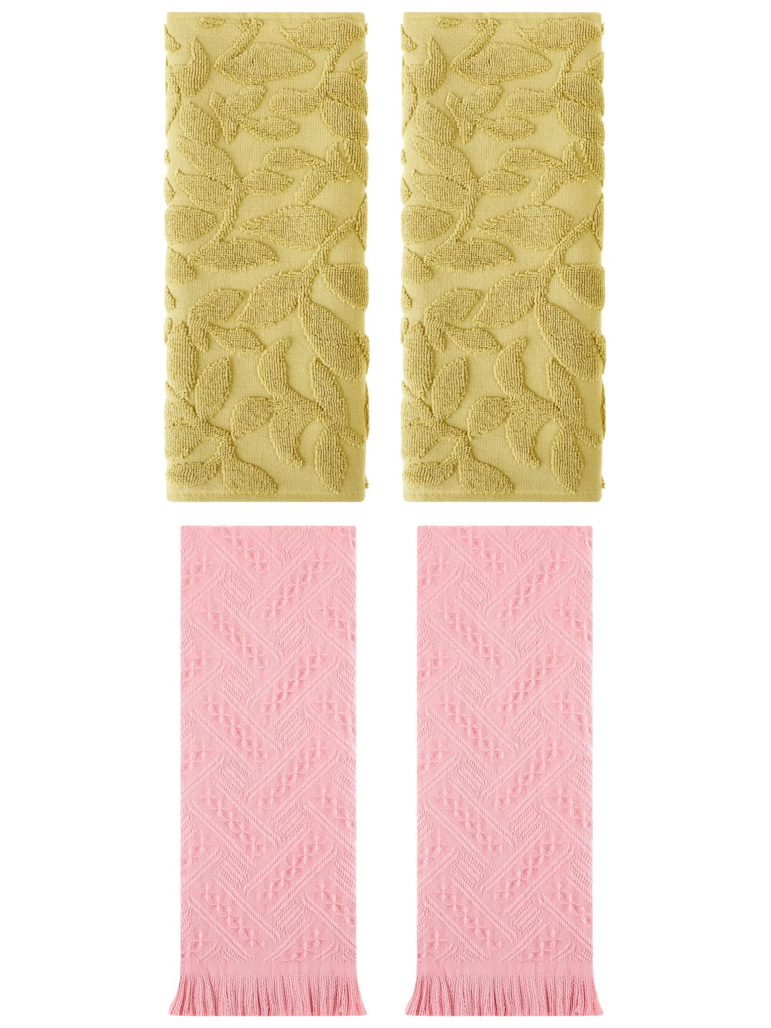 Unique Bargains 4 Pcs Cotton Soft Boho Hand Towel Set Yellow/Pink 14" x 30"/13" x 29"
