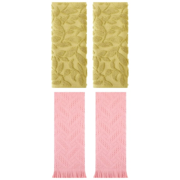 Unique Bargains 4 Pcs Cotton Soft Boho Hand Towel Set Yellow/Pink 14" x 30"/13" x 29"