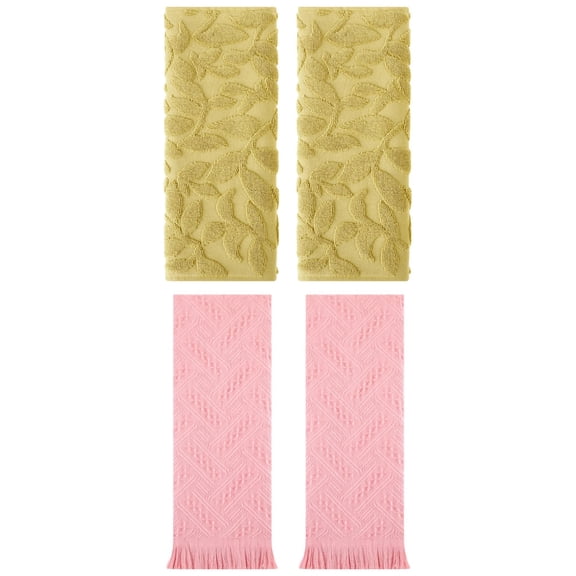 Unique Bargains 4 Pcs Cotton Soft Boho Hand Towel Set Yellow/Pink 14" x 30"/13" x 29"