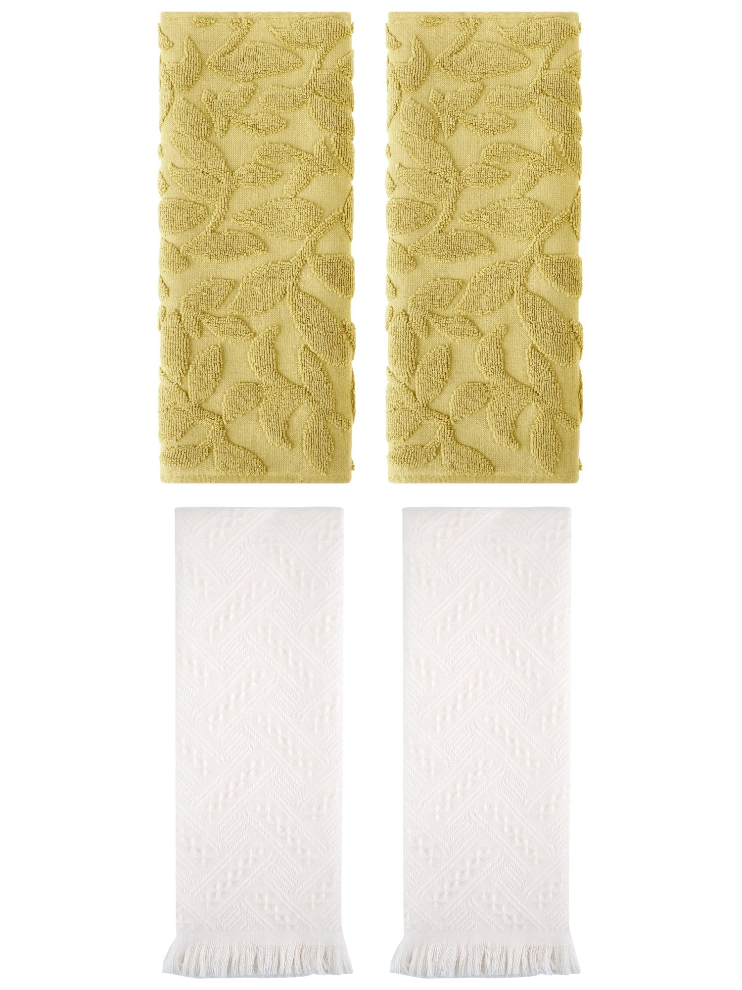 Unique Bargains 4 Pcs Cotton Soft Boho Hand Towel Set Yellow/White 14" x 30"/13" x 29"