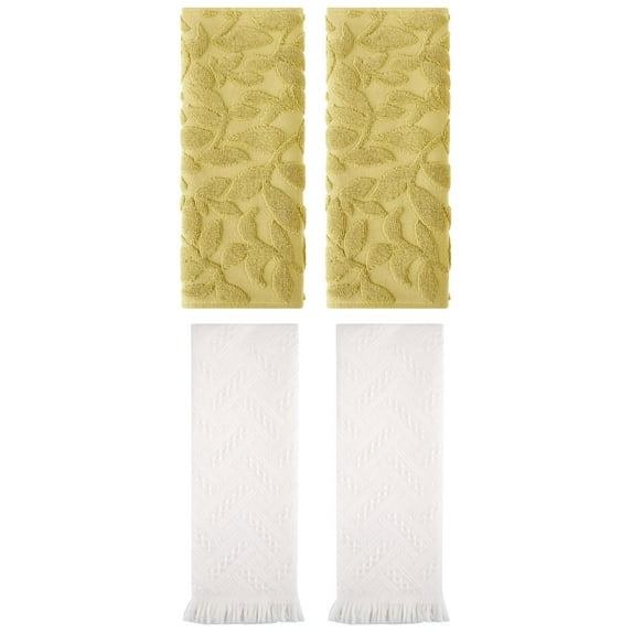 Unique Bargains 4 Pcs Cotton Soft Boho Hand Towel Set Yellow/White 14" x 30"/13" x 29"