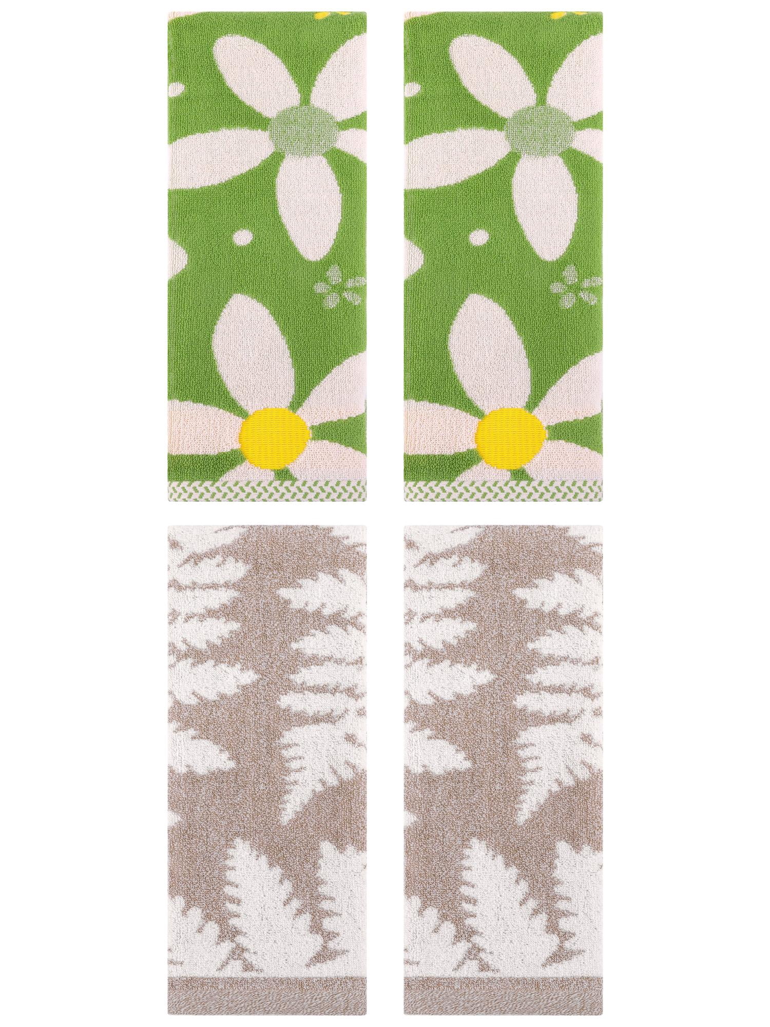 Unique Bargains 4 Pcs Cotton Soft Decorative Hand Towels 13 x 29 Inch Brown/Green