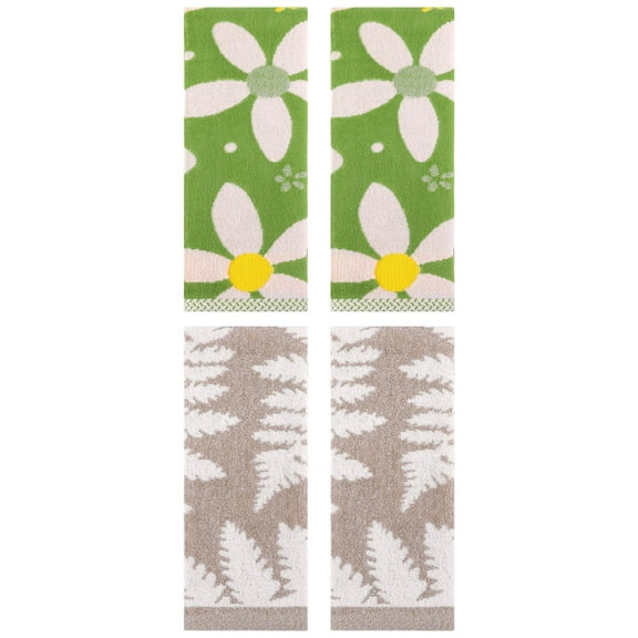 Unique Bargains 4 Pcs Cotton Soft Decorative Hand Towels 13 x 29 Inch Brown/Green