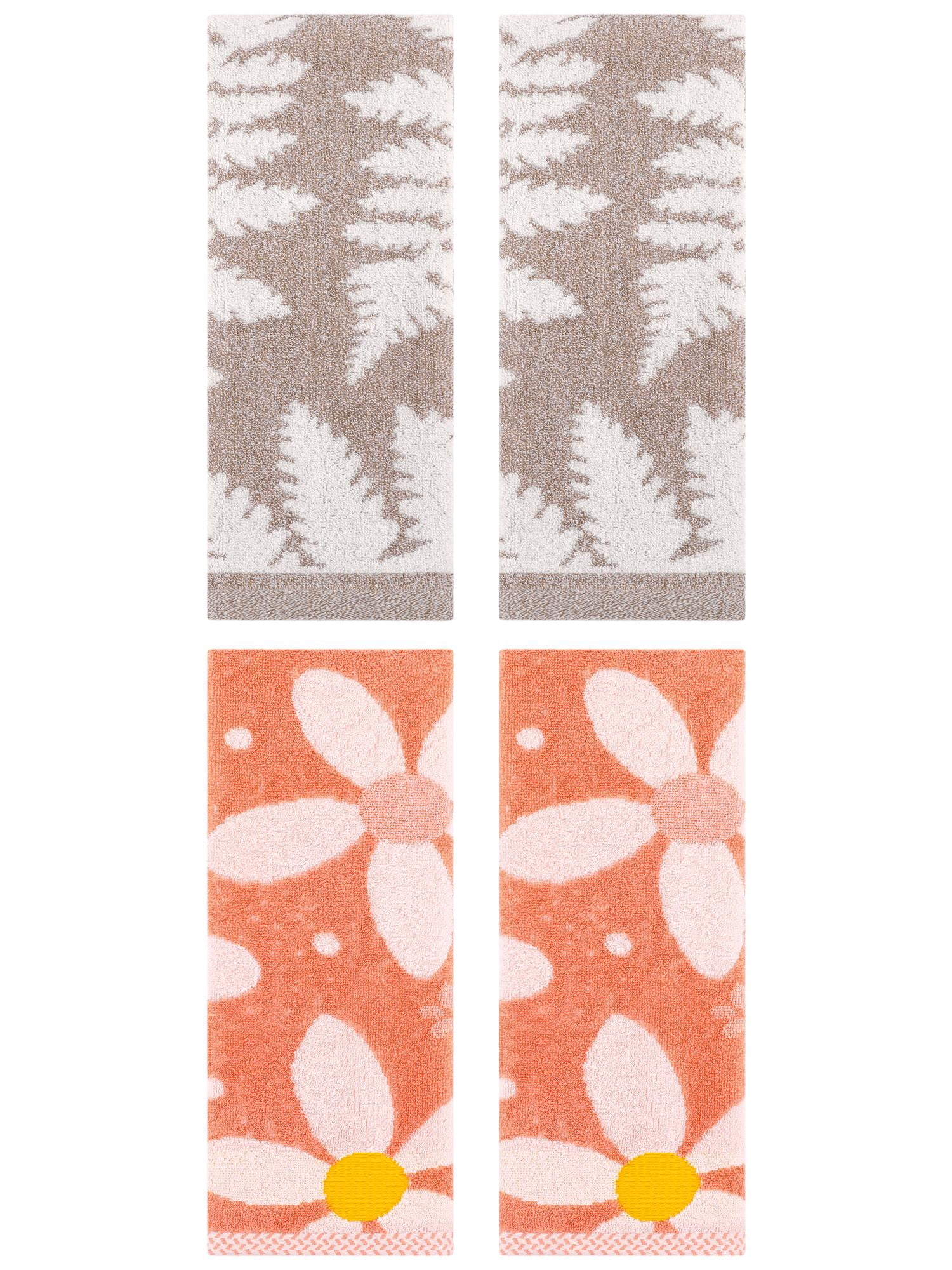 Unique Bargains 4 Pcs Cotton Soft Decorative Hand Towels 13 x 29 Inch Brown/Orange