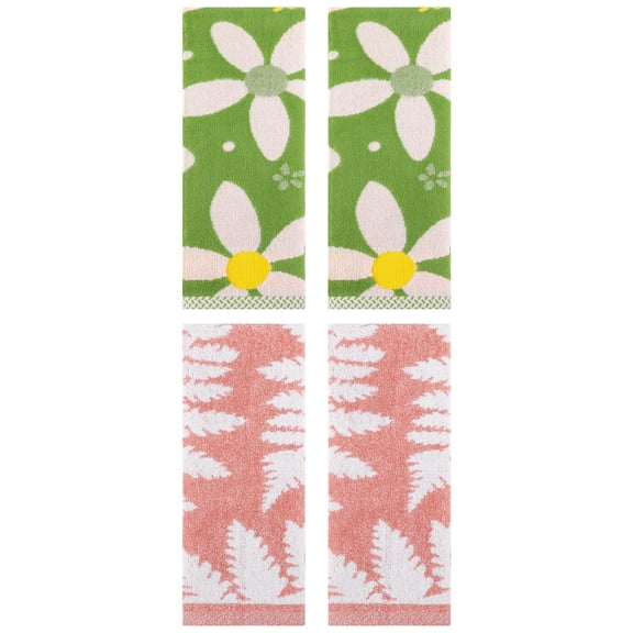 Unique Bargains 4 Pcs Cotton Soft Decorative Hand Towels 13 x 29 Inch Pink/Green