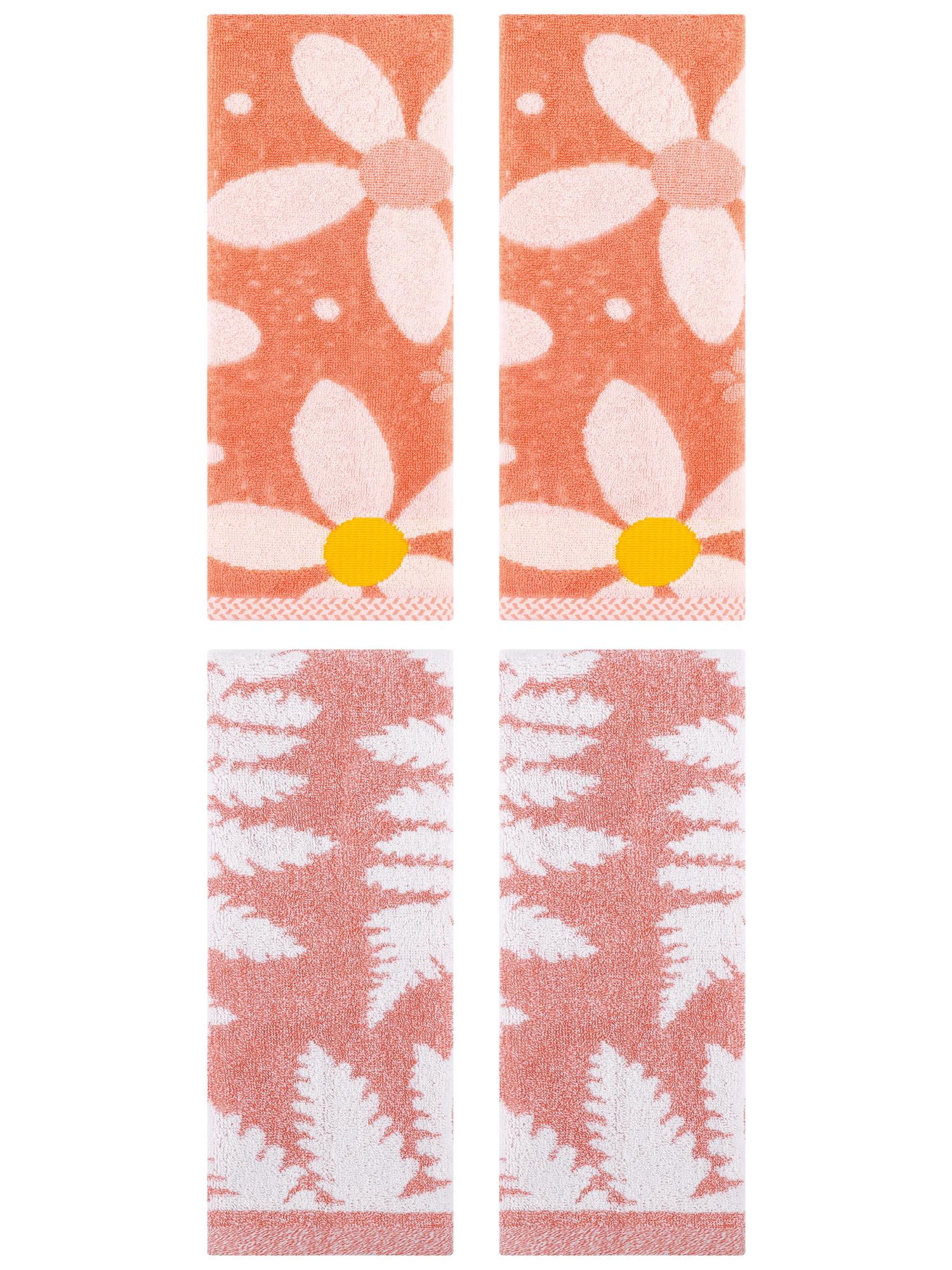 Unique Bargains 4 Pcs Cotton Soft Decorative Hand Towels 13 x 29 Inch Pink/Orange