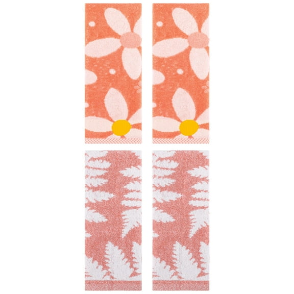 Unique Bargains 4 Pcs Cotton Soft Decorative Hand Towels 13 x 29 Inch Pink/Orange