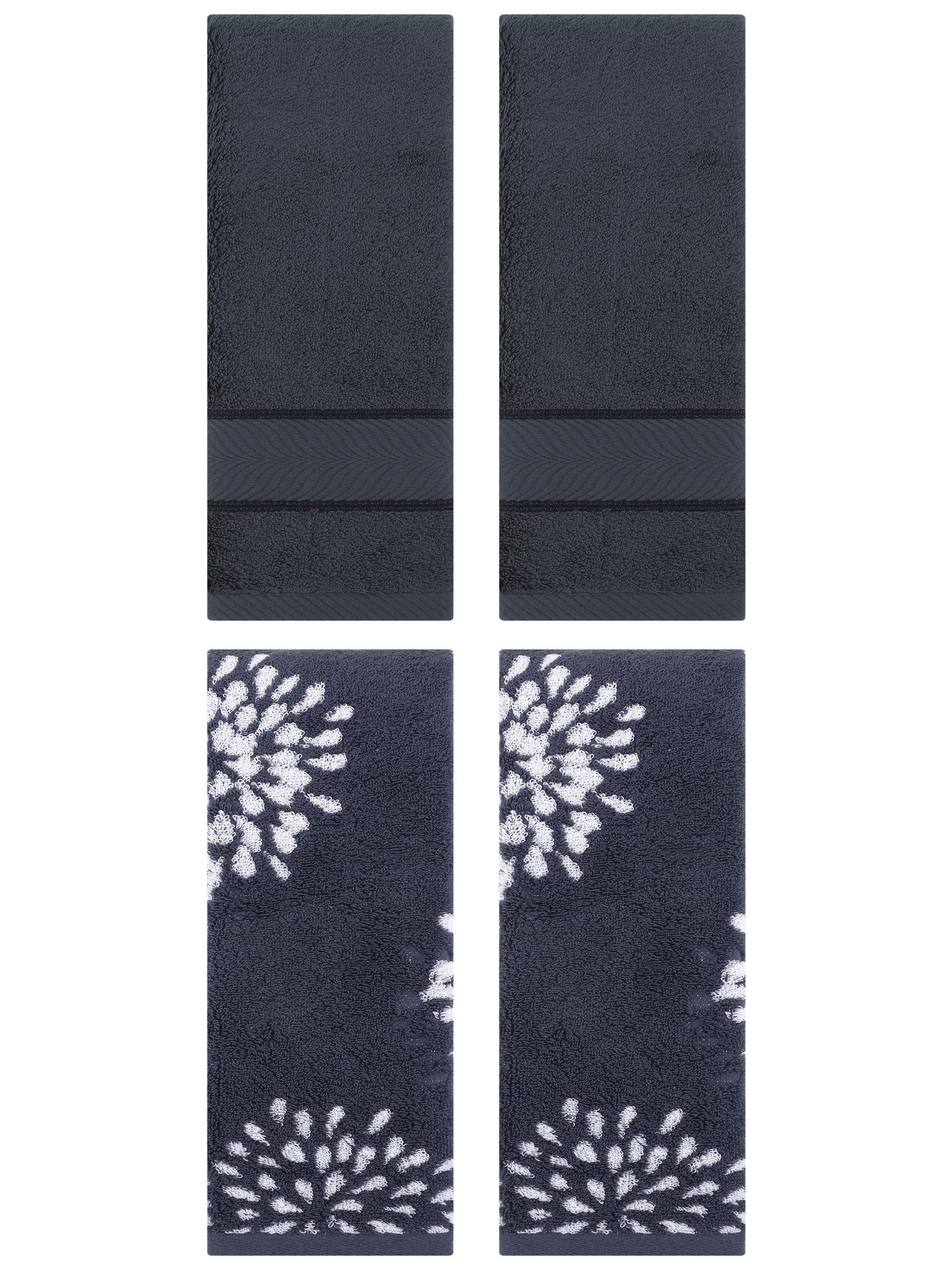 Unique Bargains 4 Pcs Cotton Soft Decorative Hand Towels 14" x 30" Blue/Dark Grey