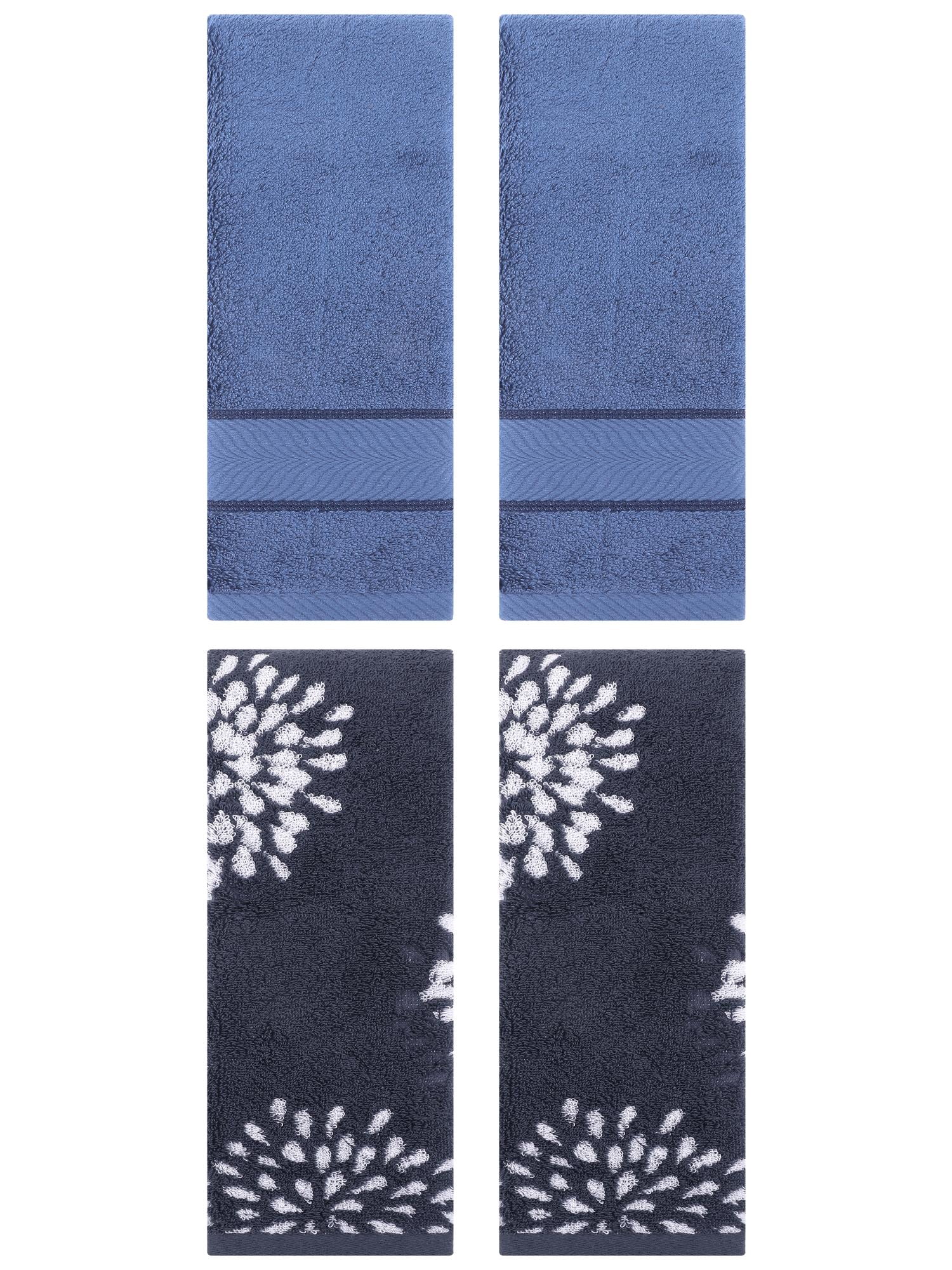 Unique Bargains 4 Pcs Cotton Soft Decorative Hand Towels 14" x 30" Blue/Light Blue