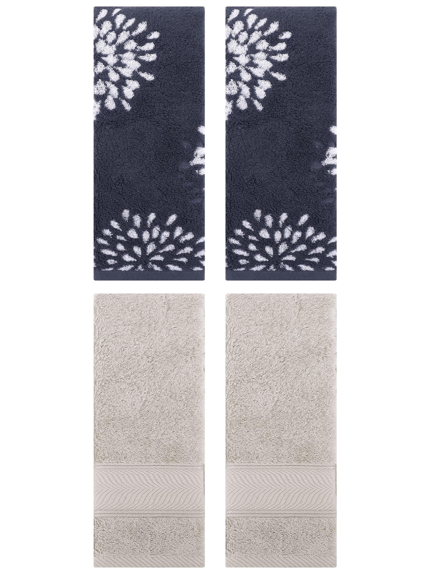 Unique Bargains 4 Pcs Cotton Soft Decorative Hand Towels 14" x 30" Blue/Light Brown