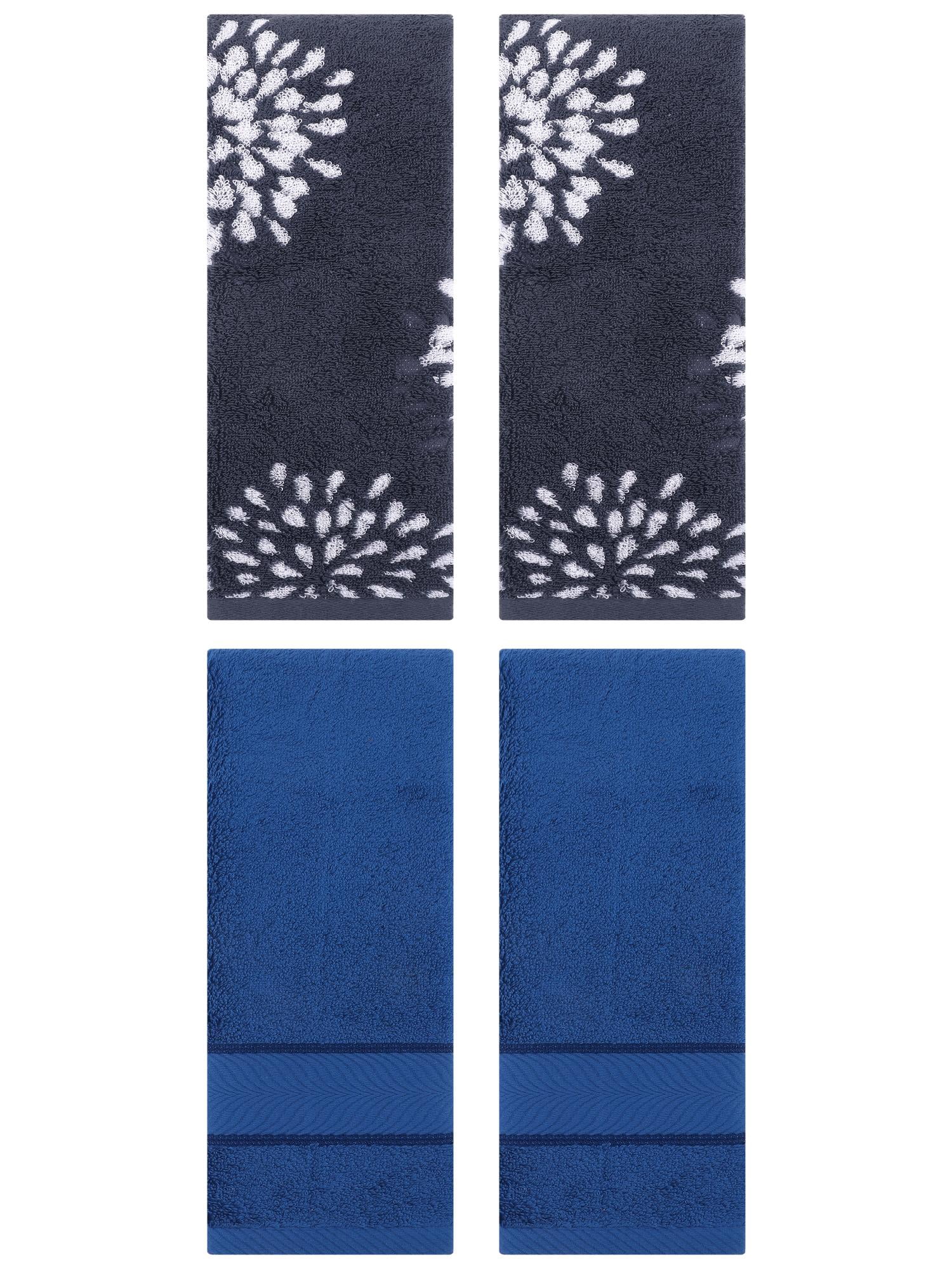 Unique Bargains 4 Pcs Cotton Soft Decorative Hand Towels 14" x 30" Blue/Navy Blue