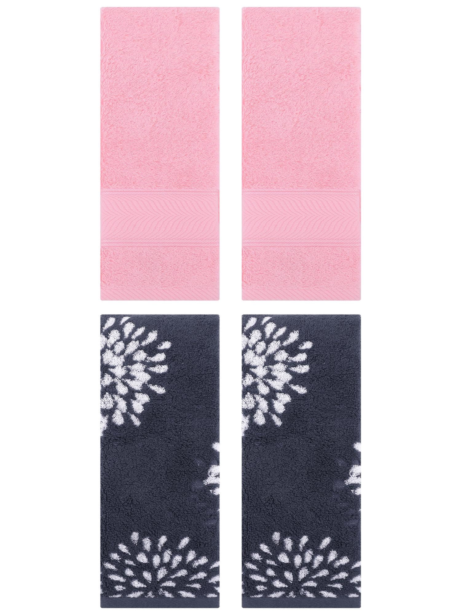 Unique Bargains 4 Pcs Cotton Soft Decorative Hand Towels 14" x 30" Blue/Pink