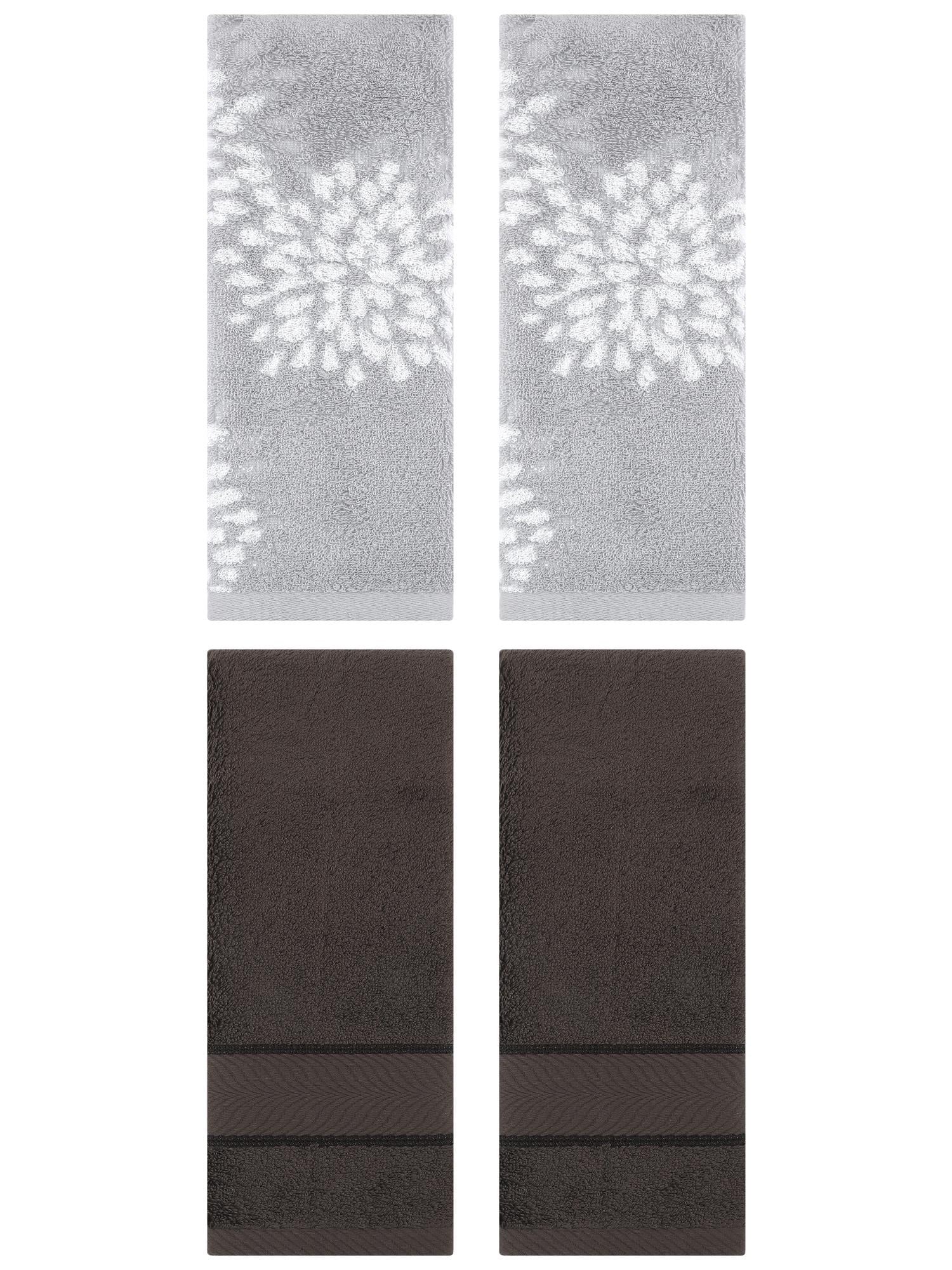 Unique Bargains 4 Pcs Cotton Soft Decorative Hand Towels 14" x 30" Grey/Dark Brown