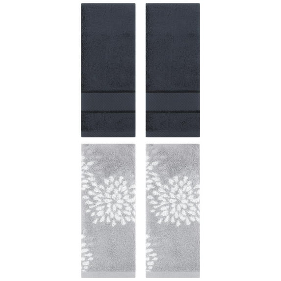 Unique Bargains 4 Pcs Cotton Soft Decorative Hand Towels 14" x 30" Grey/Dark Grey