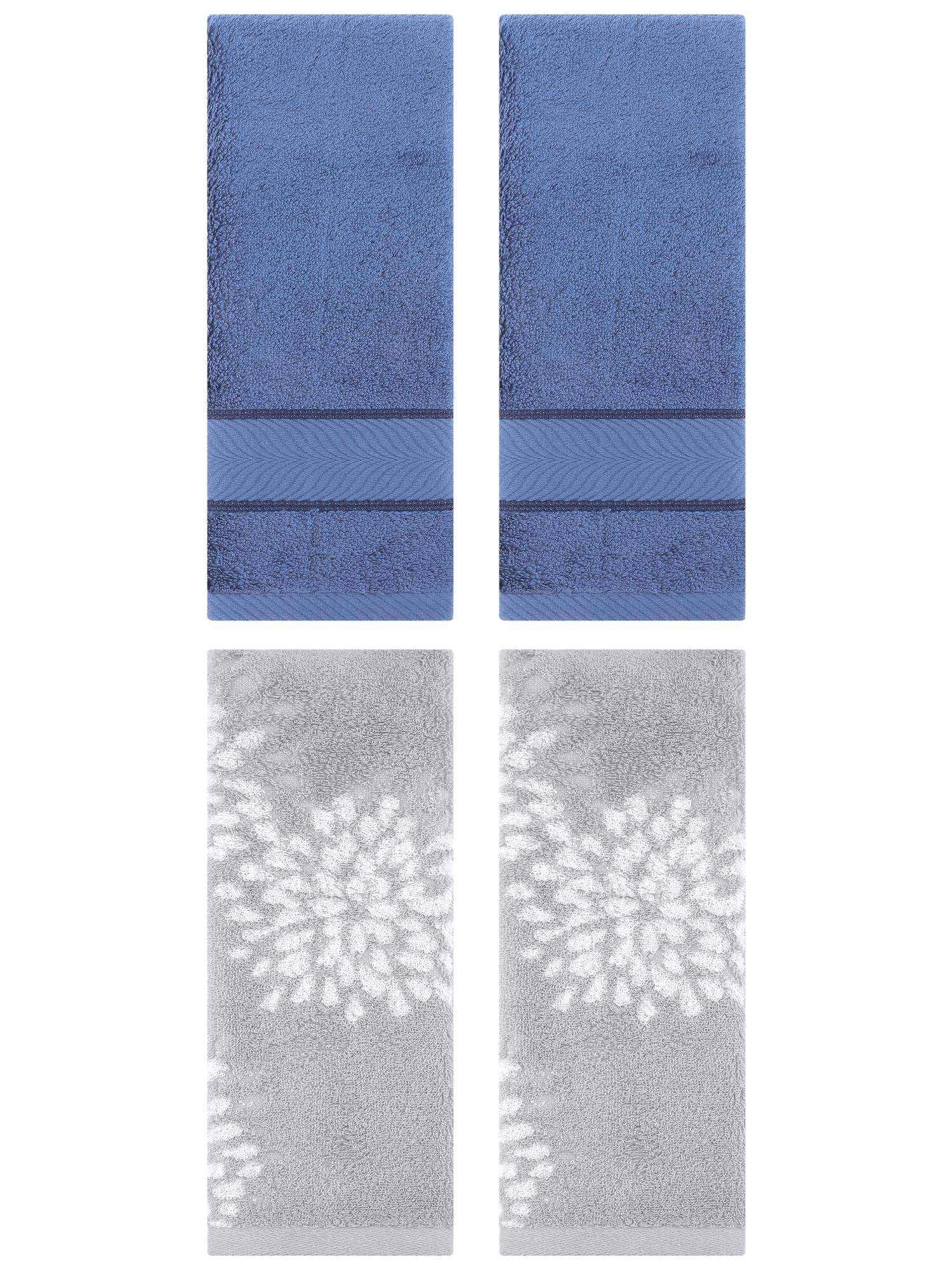 Unique Bargains 4 Pcs Cotton Soft Decorative Hand Towels 14" x 30" Grey/Light Blue