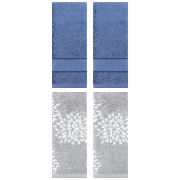 Unique Bargains 4 Pcs Cotton Soft Decorative Hand Towels 14" x 30" Grey/Light Blue