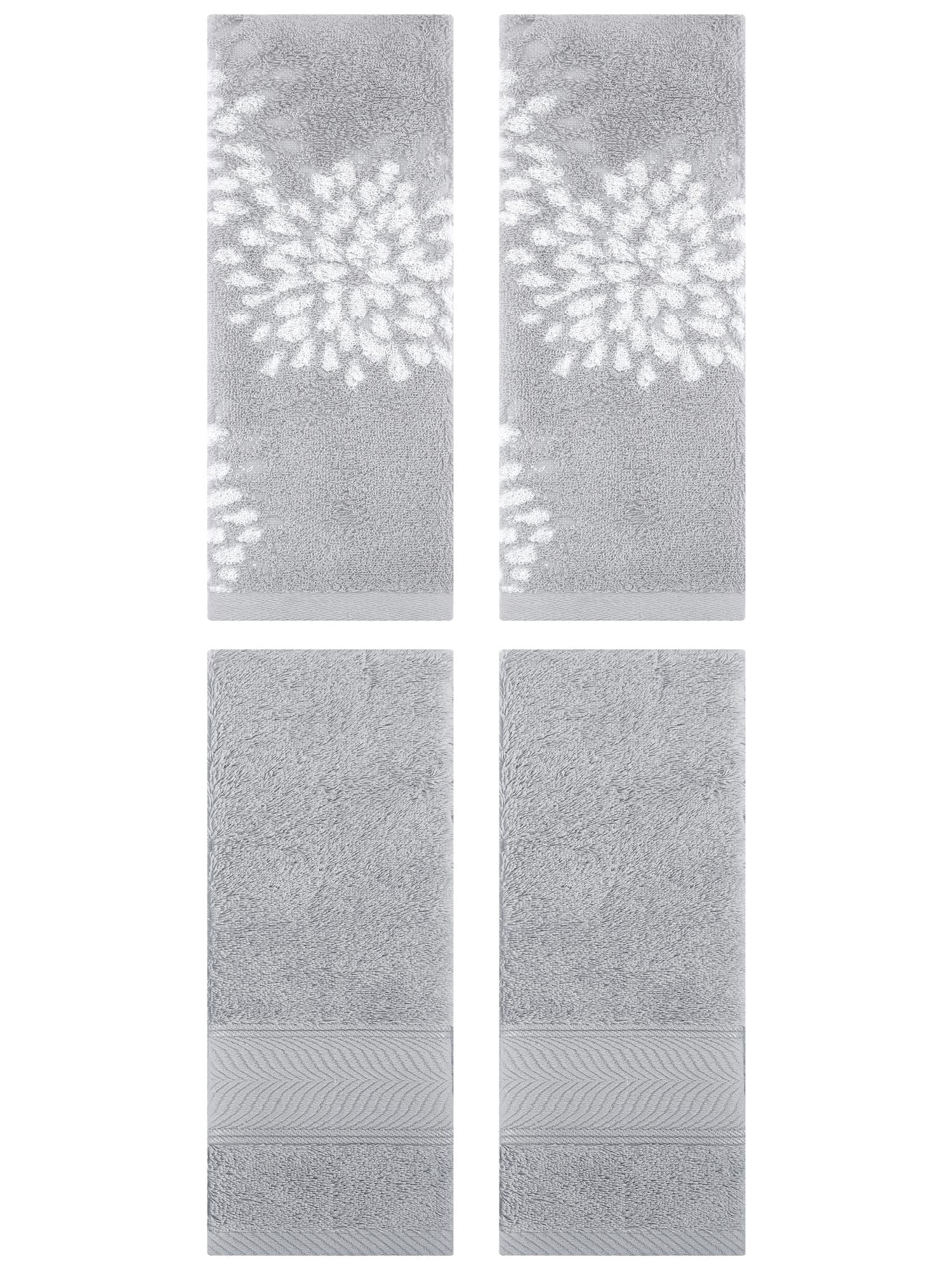 Unique Bargains 4 Pcs Cotton Soft Decorative Hand Towels 14" x 30" Grey/Light Grey