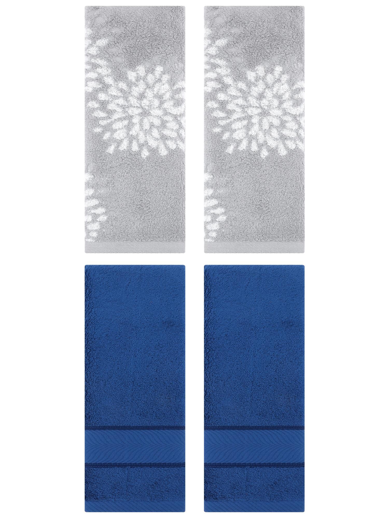 Unique Bargains 4 Pcs Cotton Soft Decorative Hand Towels 14" x 30" Grey/Navy Blue
