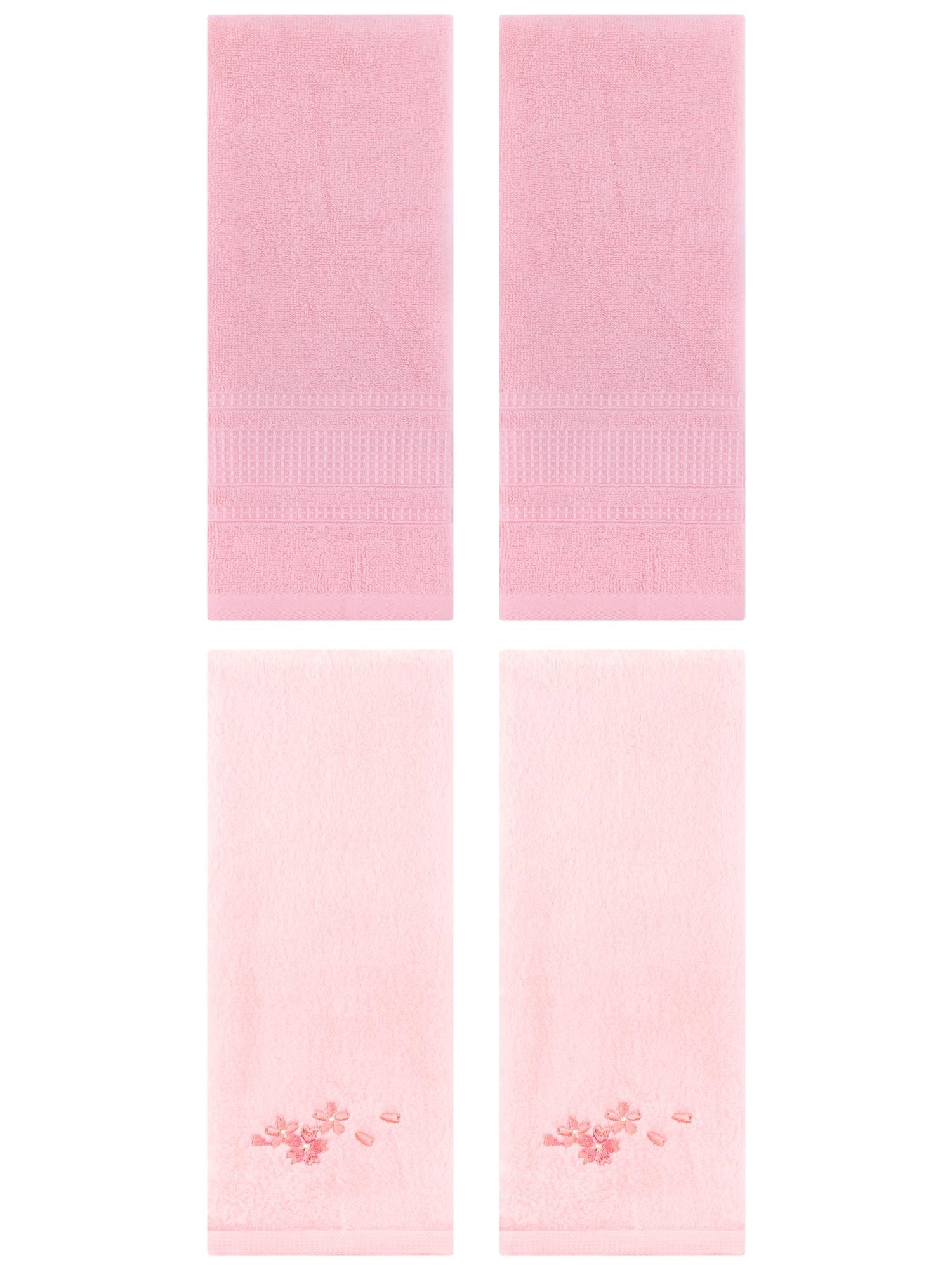 Unique Bargains 4 Pcs Cotton Soft Floral Hand Towels 13" x 29" Pink