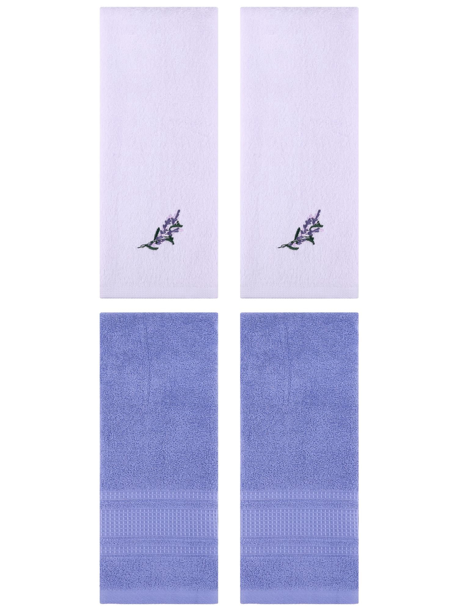 Unique Bargains 4 Pcs Cotton Soft Floral Hand Towels 13" x 29" Purple/Dark Blue