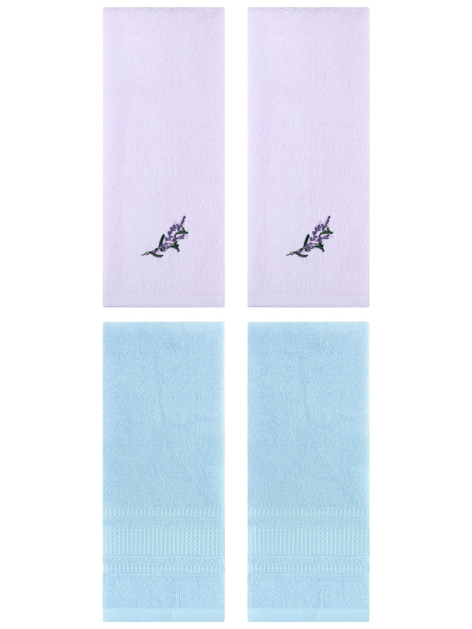 Unique Bargains 4 Pcs Cotton Soft Floral Hand Towels 13" x 29" Purple/Light Blue