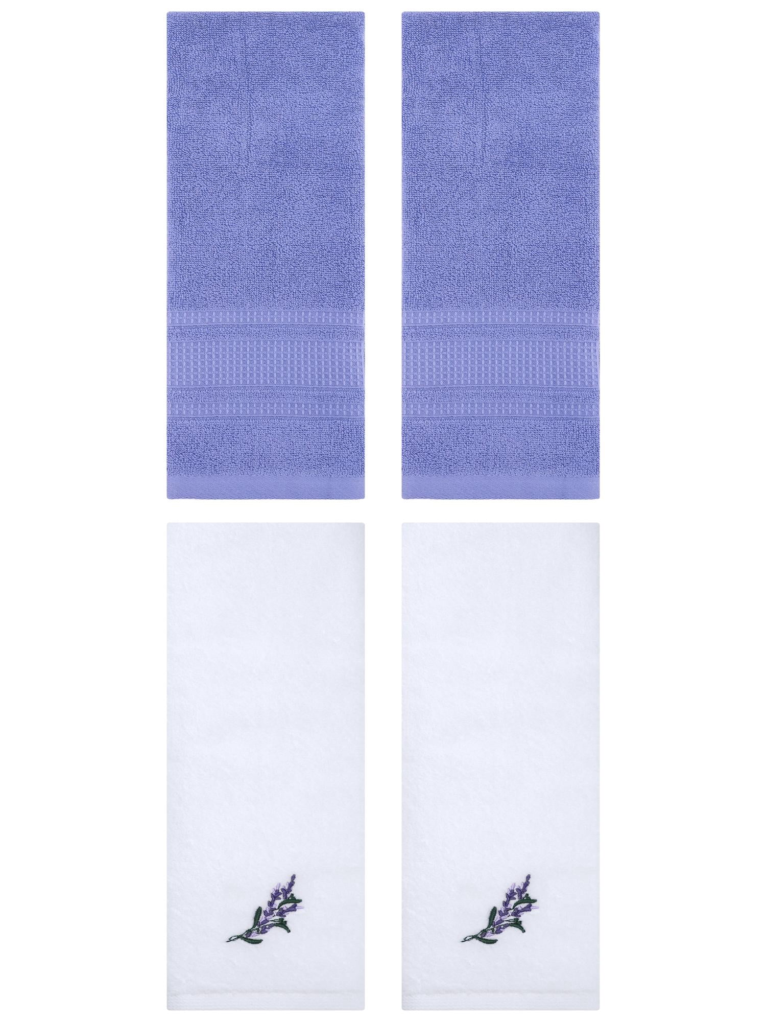 Unique Bargains 4 Pcs Cotton Soft Floral Hand Towels 13" x 29" White/Dark Blue