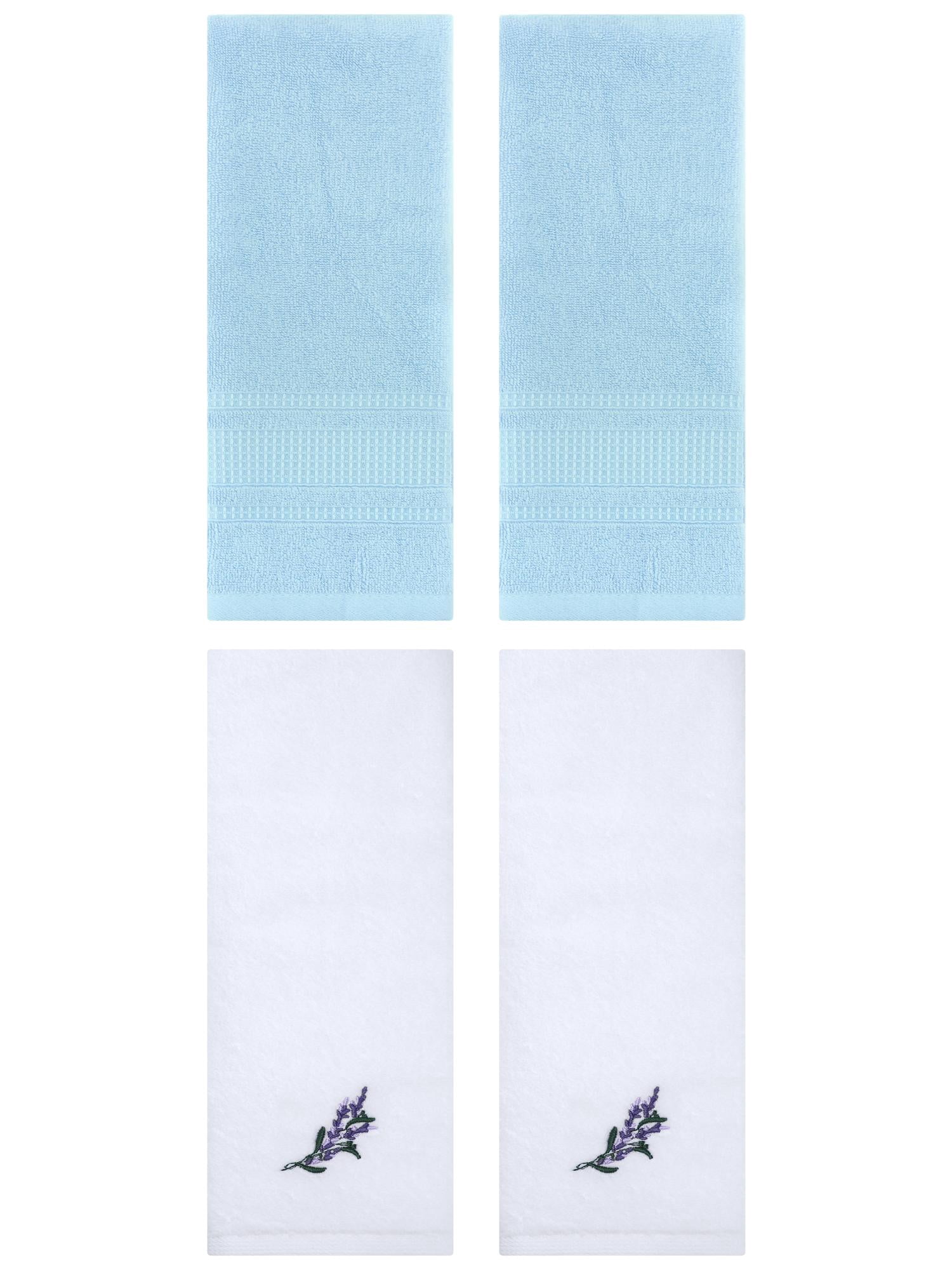 Unique Bargains 4 Pcs Cotton Soft Floral Hand Towels 13" x 29" White/Light Blue