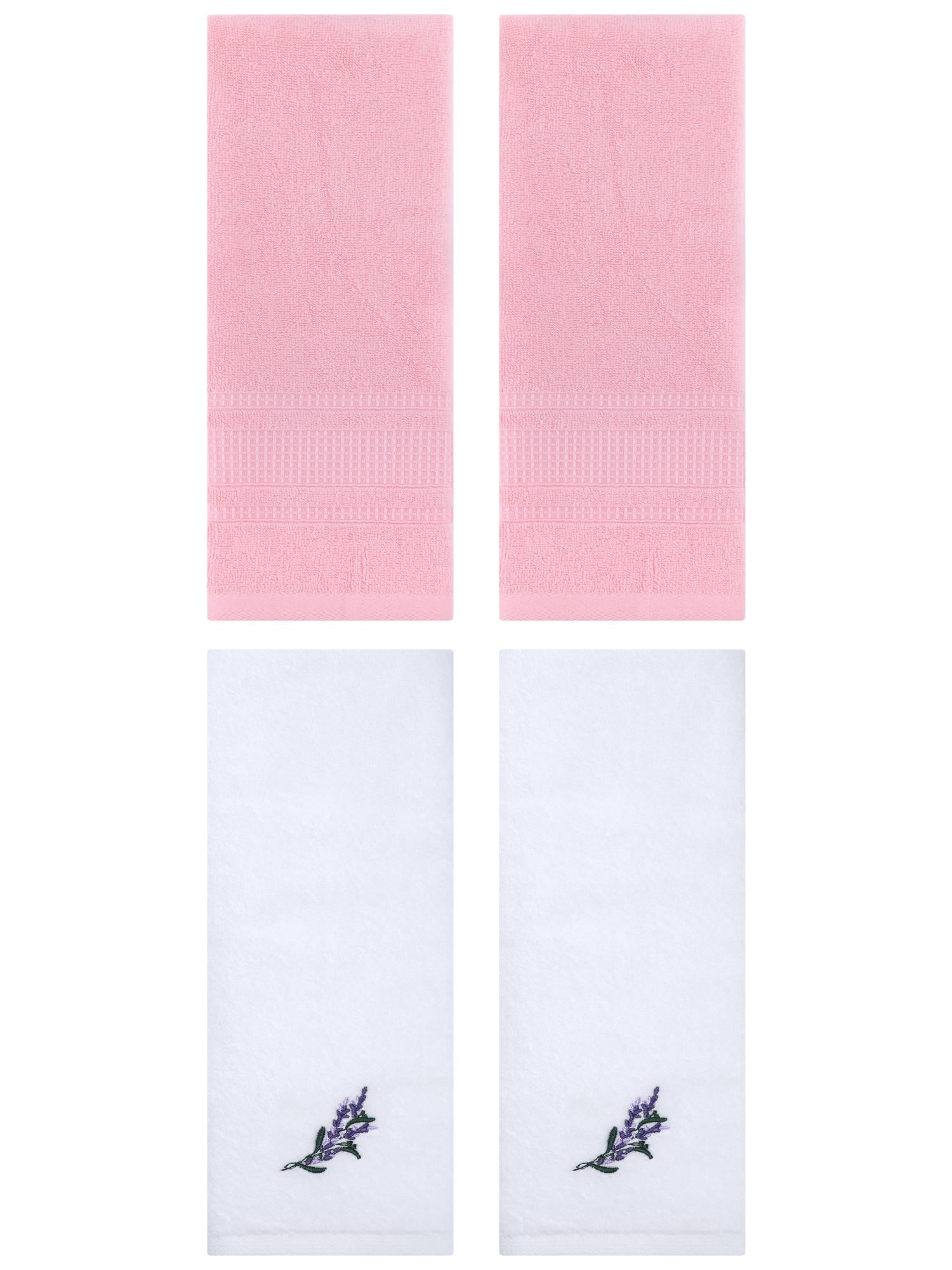Unique Bargains 4 Pcs Cotton Soft Floral Hand Towels 13" x 29" White/Pink