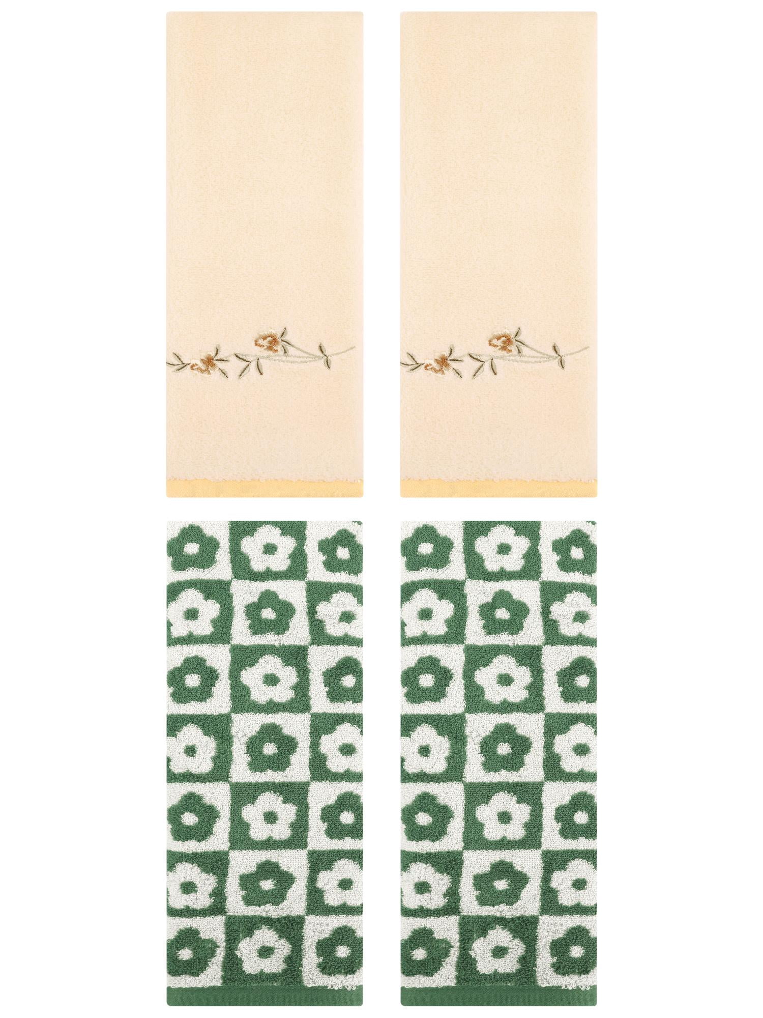Unique Bargains 4 Pcs Cotton Soft Hand Towel Green/Yellow 14" x 30"/15" x 30"