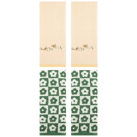 Unique Bargains 4 Pcs Cotton Soft Hand Towel Green/Yellow 14" x 30"/15" x 30"