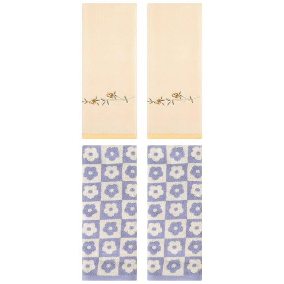 Unique Bargains 4 Pcs Cotton Soft Hand Towel Purple/Yellow 14" x 30"/15" x 30"