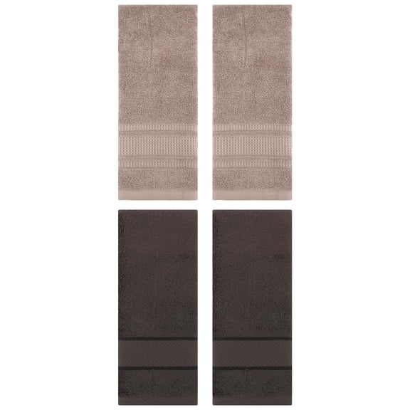 Unique Bargains 4 Pcs Cotton Soft Hand Towel Set Dark Brown/Brown 14" x 30"/13" x 29"
