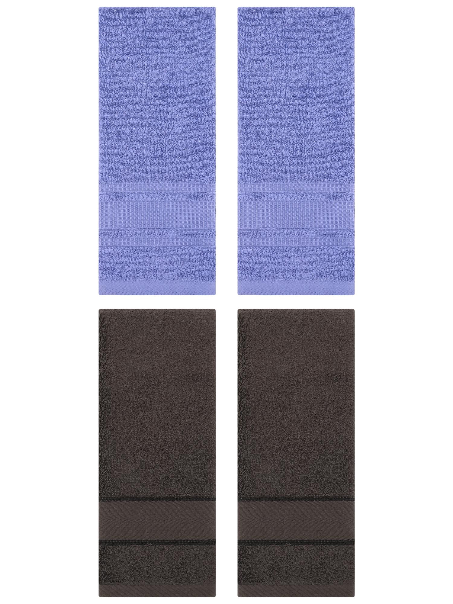 Unique Bargains 4 Pcs Cotton Soft Hand Towel Set Dark Brown/Dark Blue 14" x 30"/13" x 29"