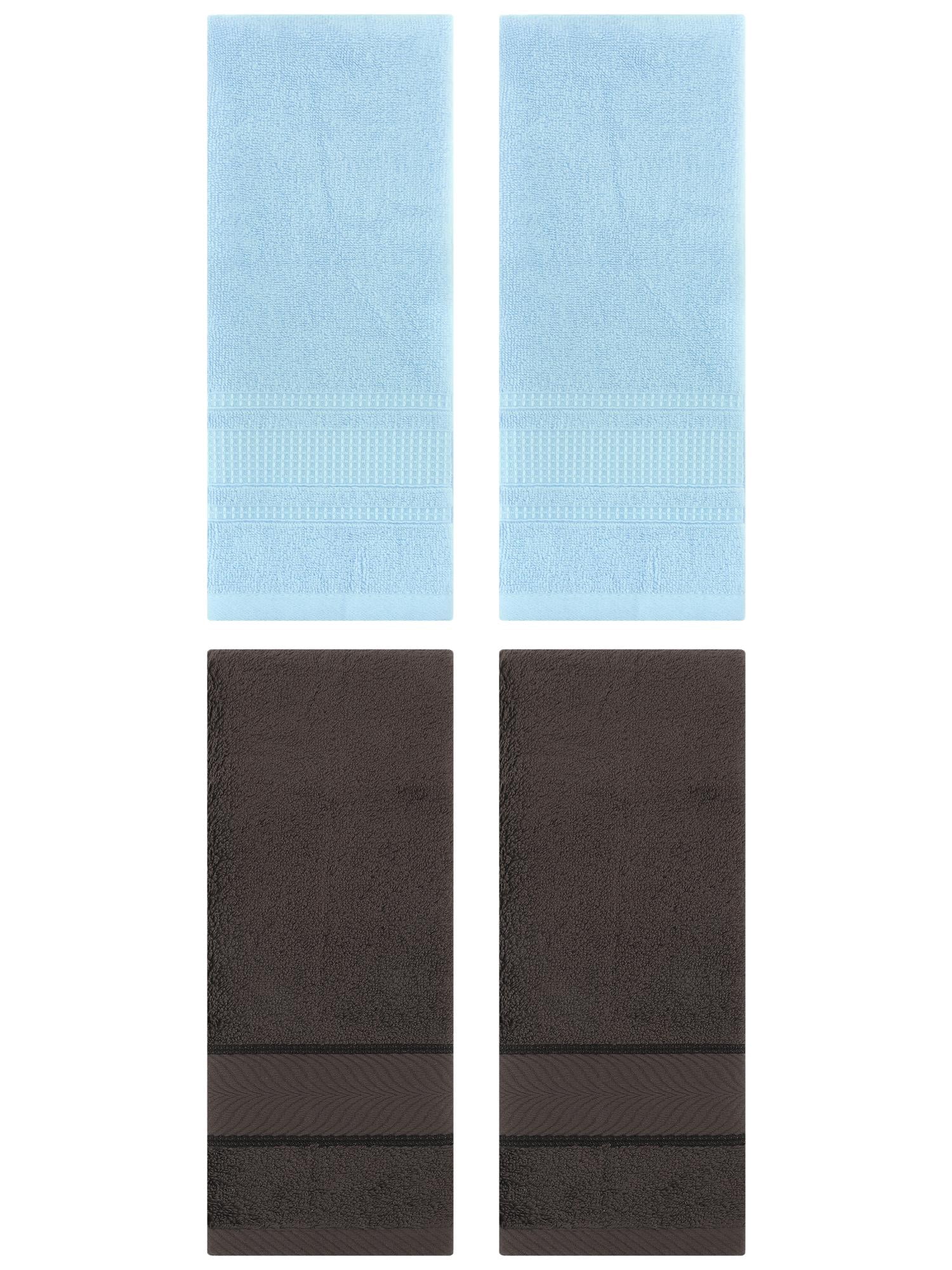 Unique Bargains 4 Pcs Cotton Soft Hand Towel Set Dark Brown/Light Blue 14" x 30"/13" x 29"