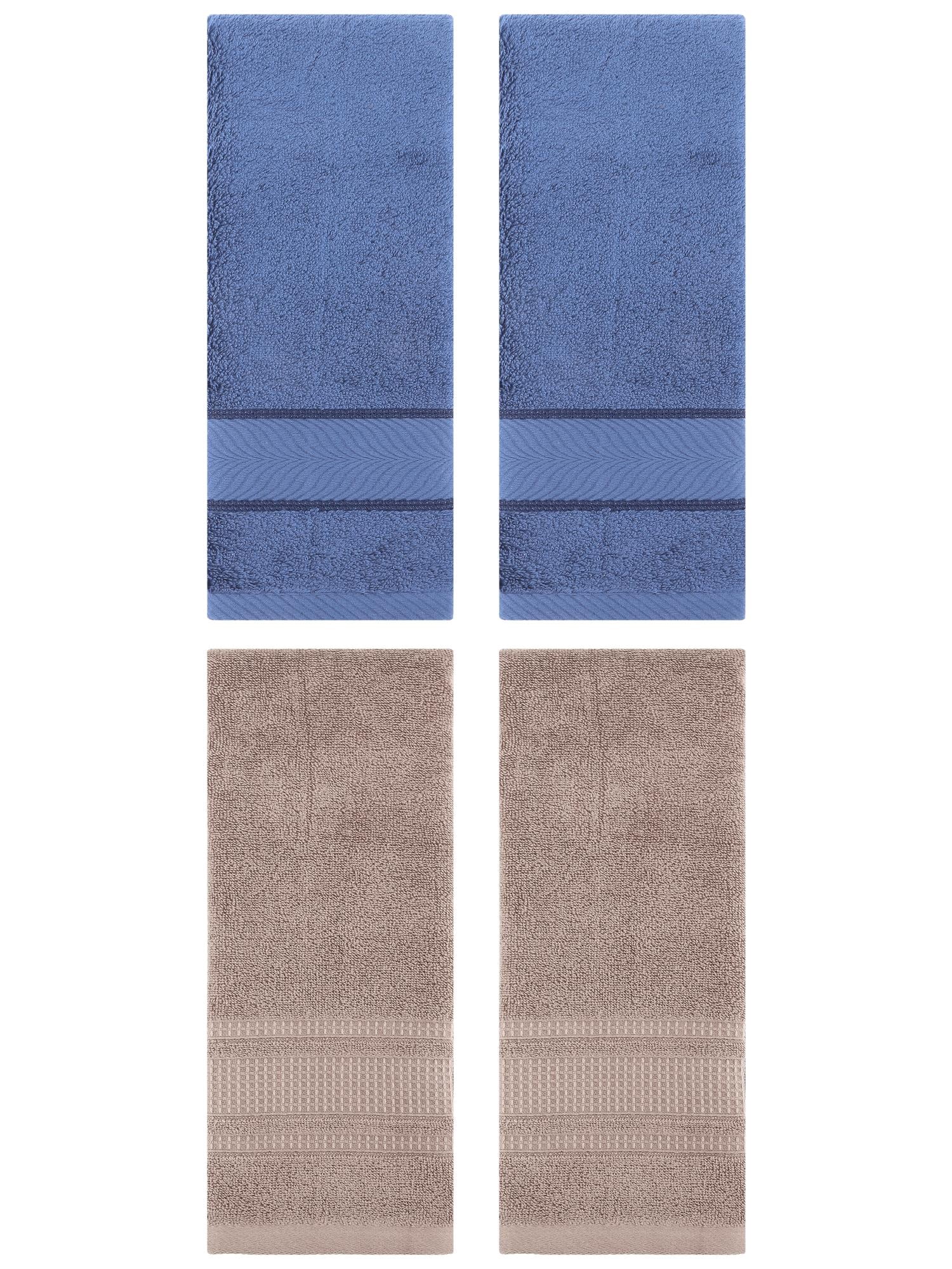 Unique Bargains 4 Pcs Cotton Soft Hand Towel Set Light Blue/Brown 14" x 30"/13" x 29"