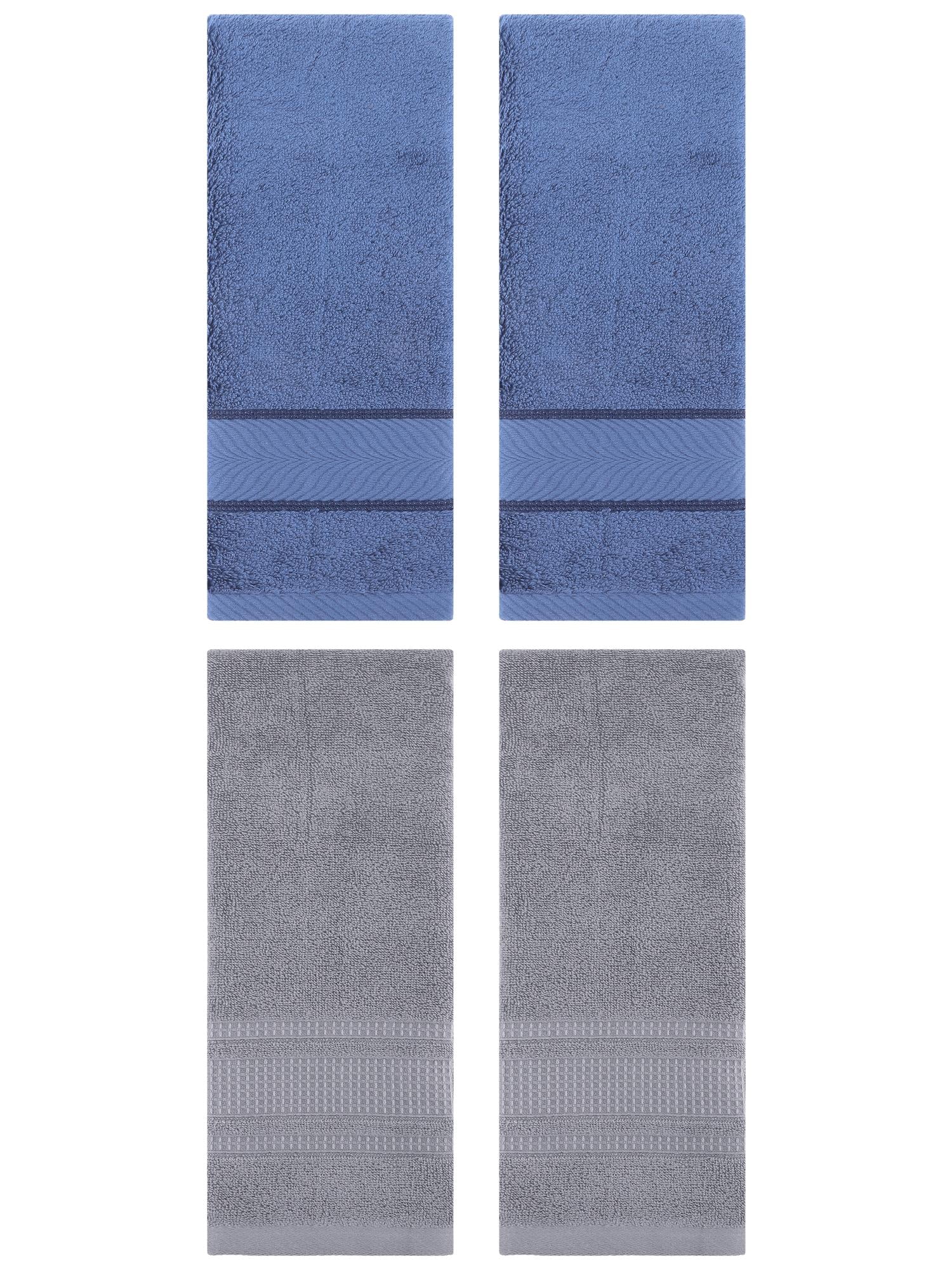 Unique Bargains 4 Pcs Cotton Soft Hand Towel Set Light Blue/Grey 14" x 30"/13" x 29"